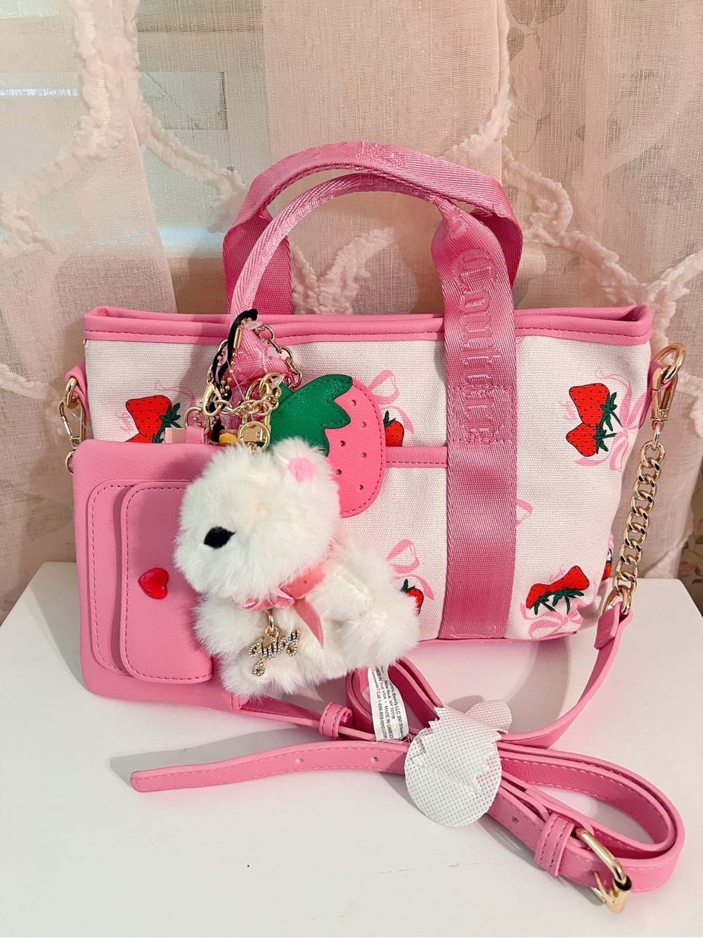 Juicy Couture Strawberry Bow Mini Tote Crossbody Bag Set Pink Canvas NWT Y2K